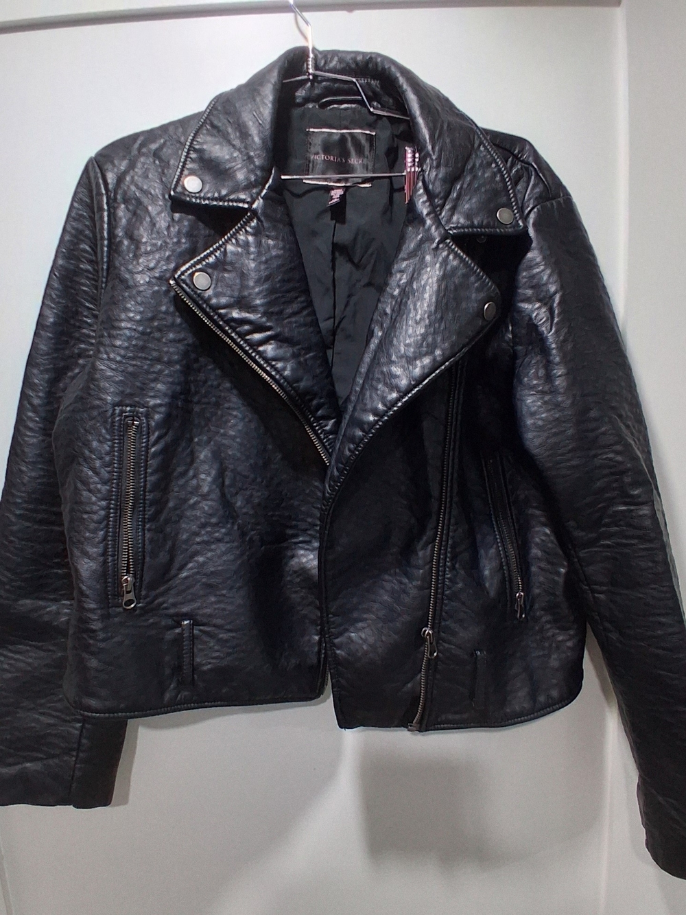 Victoria's Secret Black Faux Leather Moto Jacket L